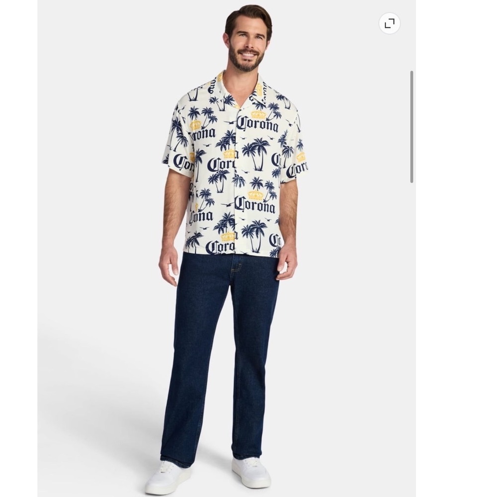 Corona Extra Hawaiian Camp Shirt Mens 2XL Palm Tree Button Front Tropical NWT - Picture 2 of 6